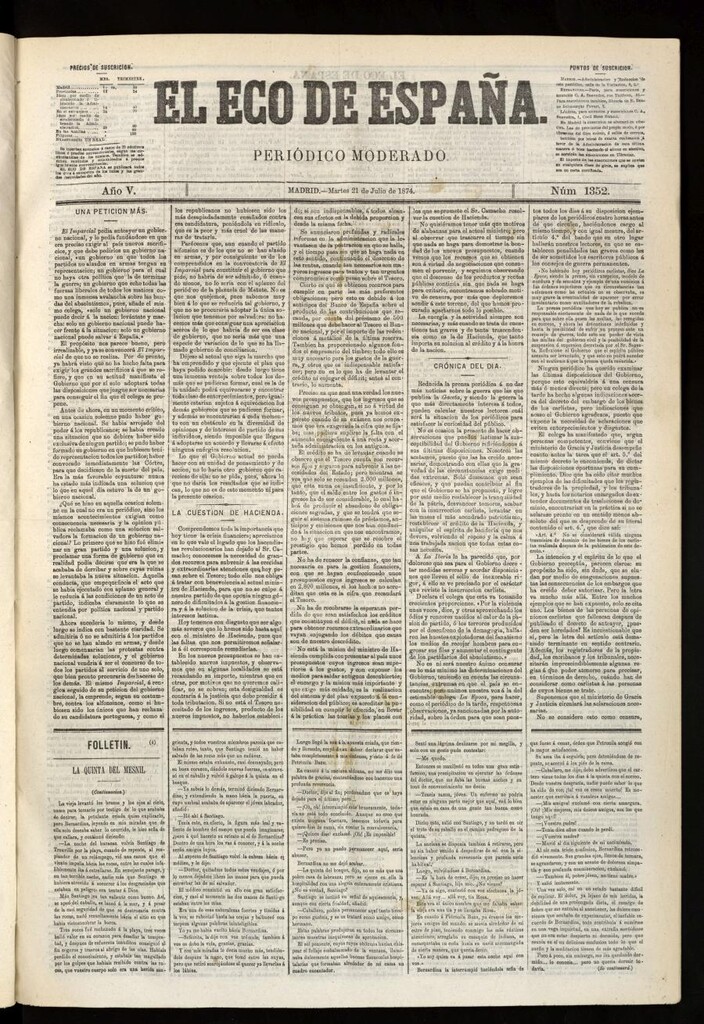 Miniatura de El Eco de España del 21 de julio de 1874