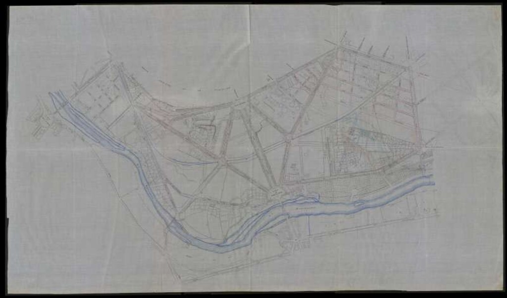 Miniatura de Plano de zona de Madrid comprendida entre la carretera de Andalucía, Camino Alto de San Isidro, Río Manzanares, carretera de Extremadura, Ronda de Toledo y paseos de Embajadores y Canal.
