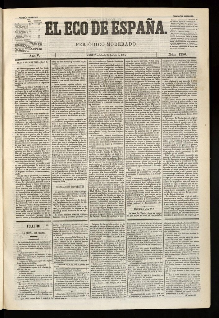 Miniatura de El Eco de España del 25 de julio de 1874