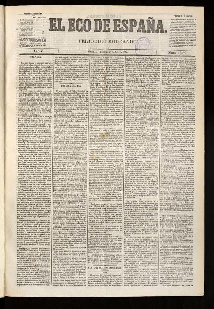 Miniatura de El Eco de España del 26 de julio de 1874