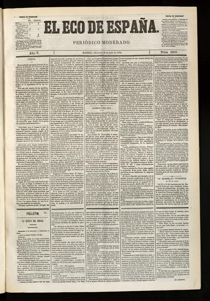 Miniatura de El Eco de España del 29 de julio de 1874