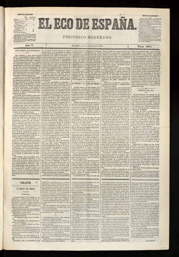 Miniatura de El Eco de España del 30 de julio de 1874