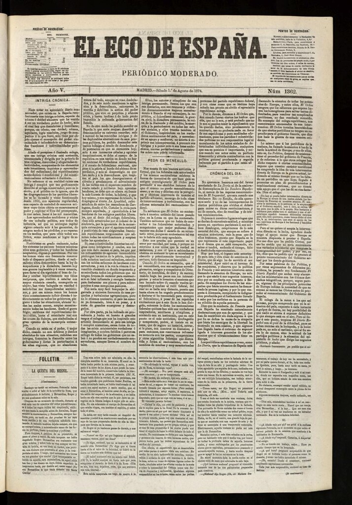 Miniatura de El Eco de España del 1 de agosto de 1874