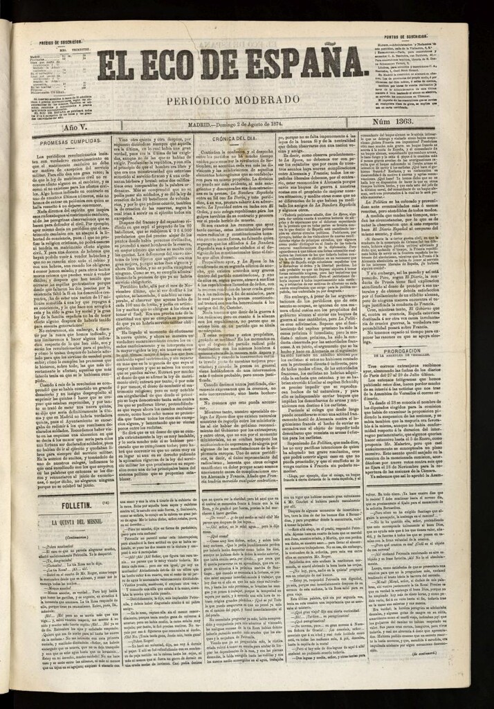 Miniatura de El Eco de España del 2 de agosto de 1874