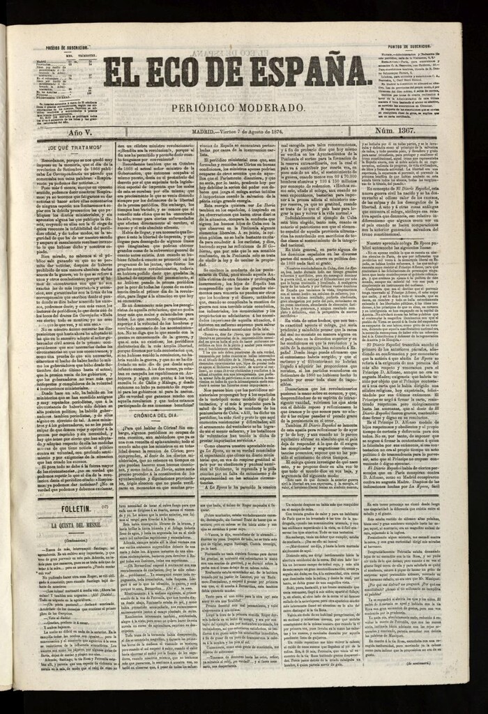 Miniatura de El Eco de España del 7 de agosto de 1874