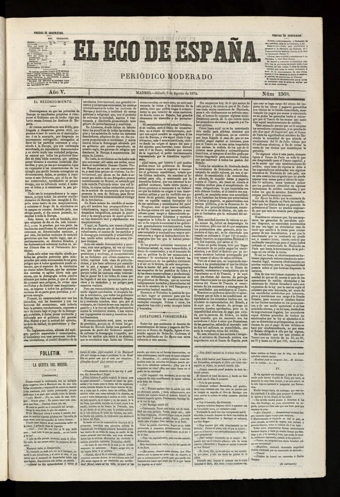Miniatura de El Eco de España del 8 de agosto de 1874