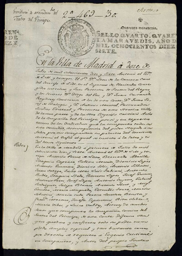 Miniatura de Escritura de arrendamiento del teatro del Príncipe
