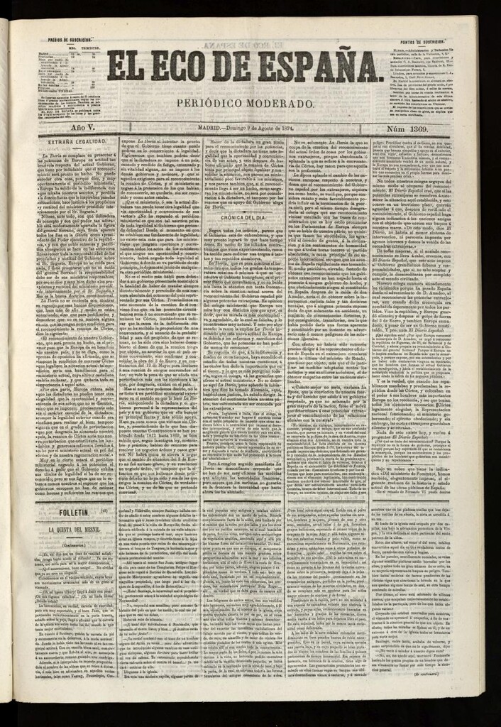 Miniatura de El Eco de España del 9 de agosto de 1874