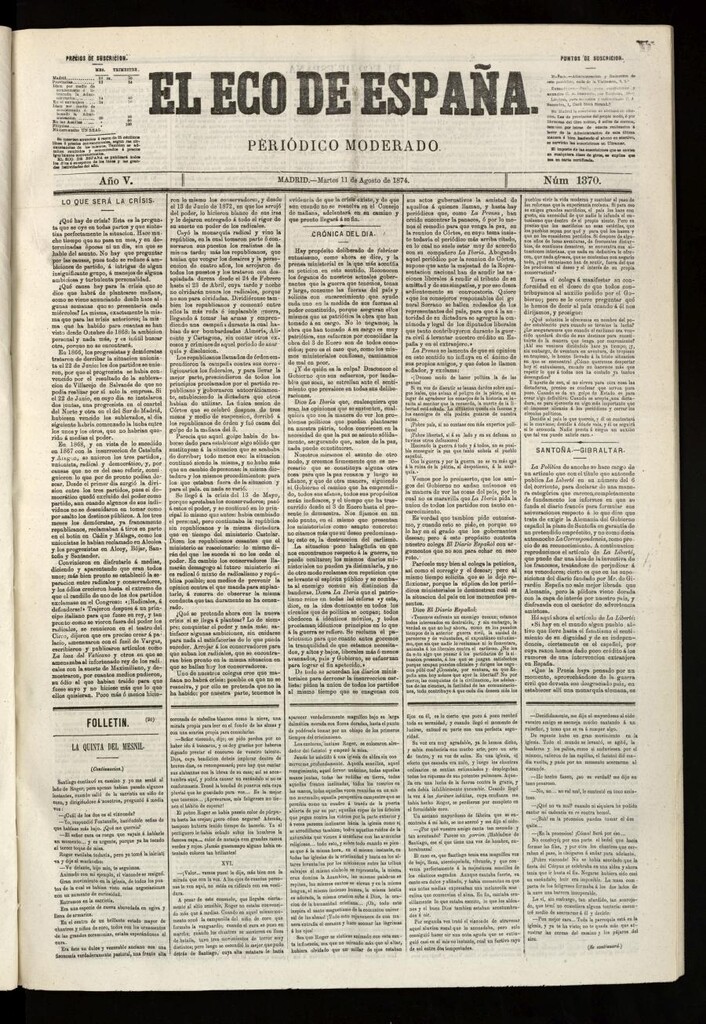 Miniatura de El Eco de España del 11 de agosto de 1874
