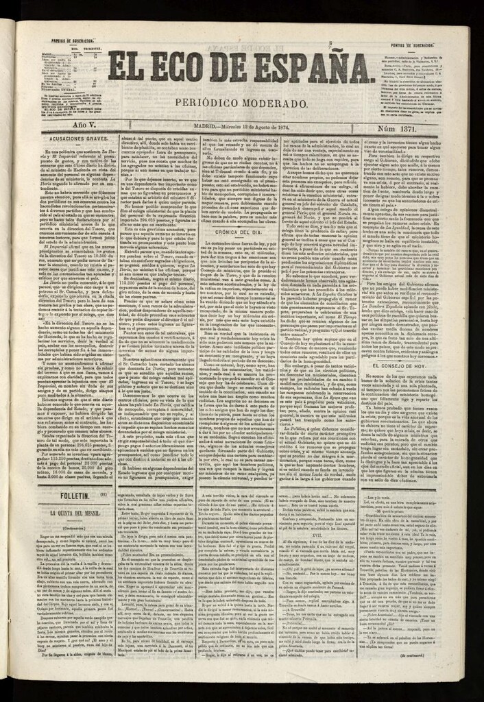 Miniatura de El Eco de España del 12 de agosto de 1874