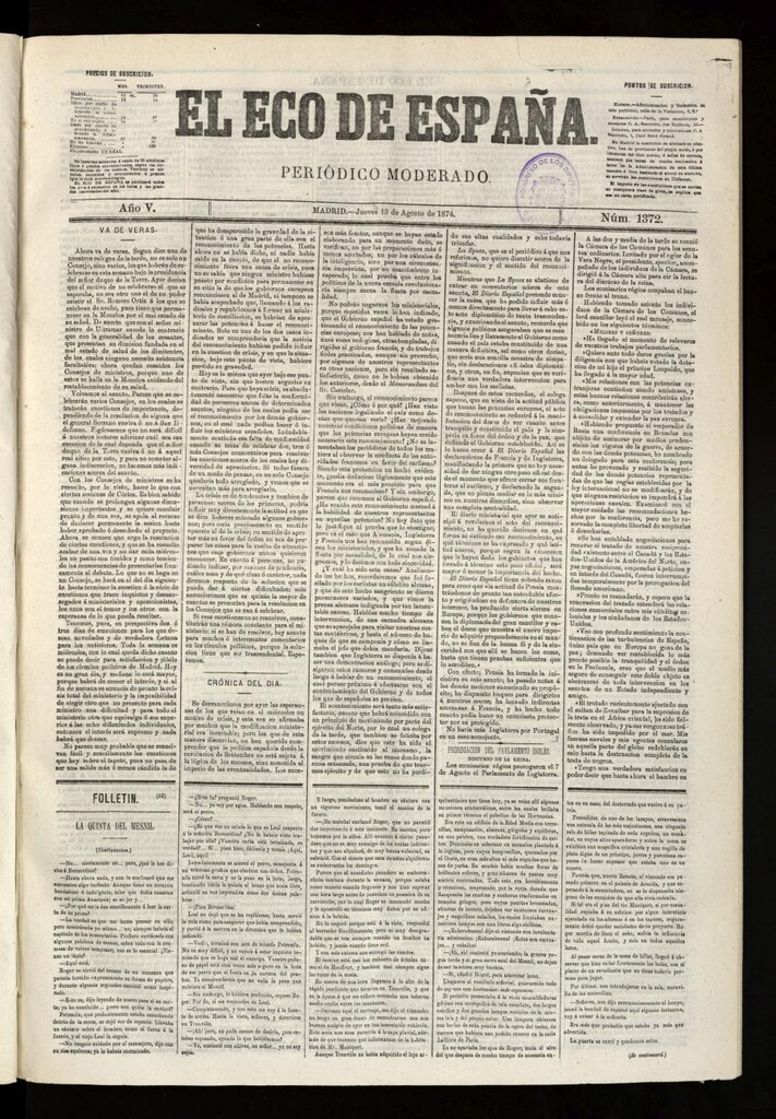 Miniatura de El Eco de España del 13 de agosto de 1874