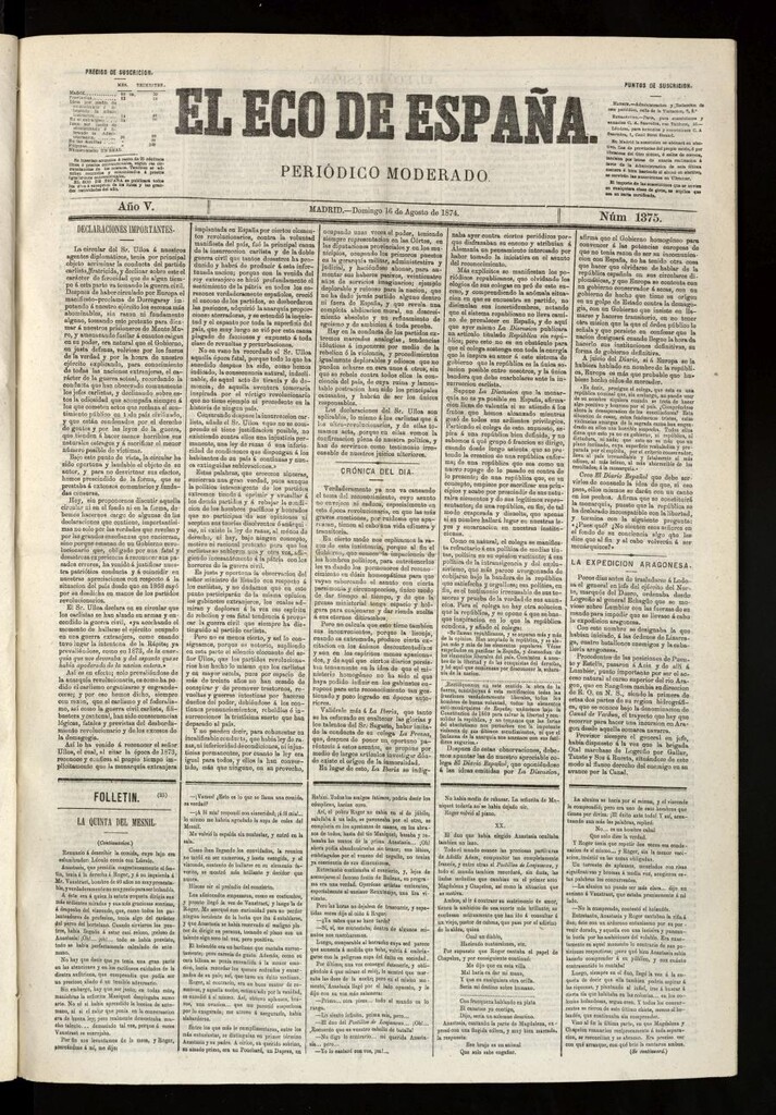 Miniatura de El Eco de España del 16 de agosto de 1874