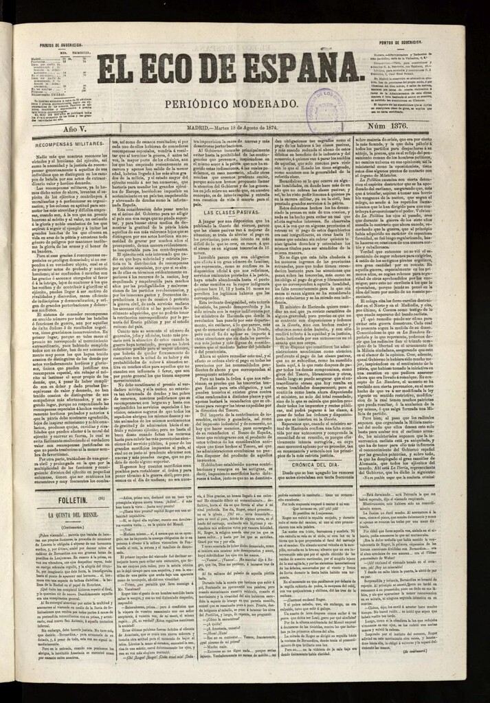 Miniatura de El Eco de España del 18 de agosto de 1874