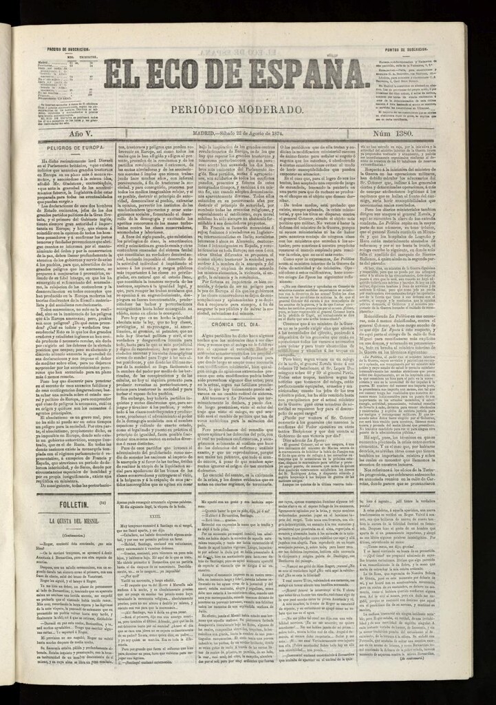 Miniatura de El Eco de España del 22 de agosto de 1874