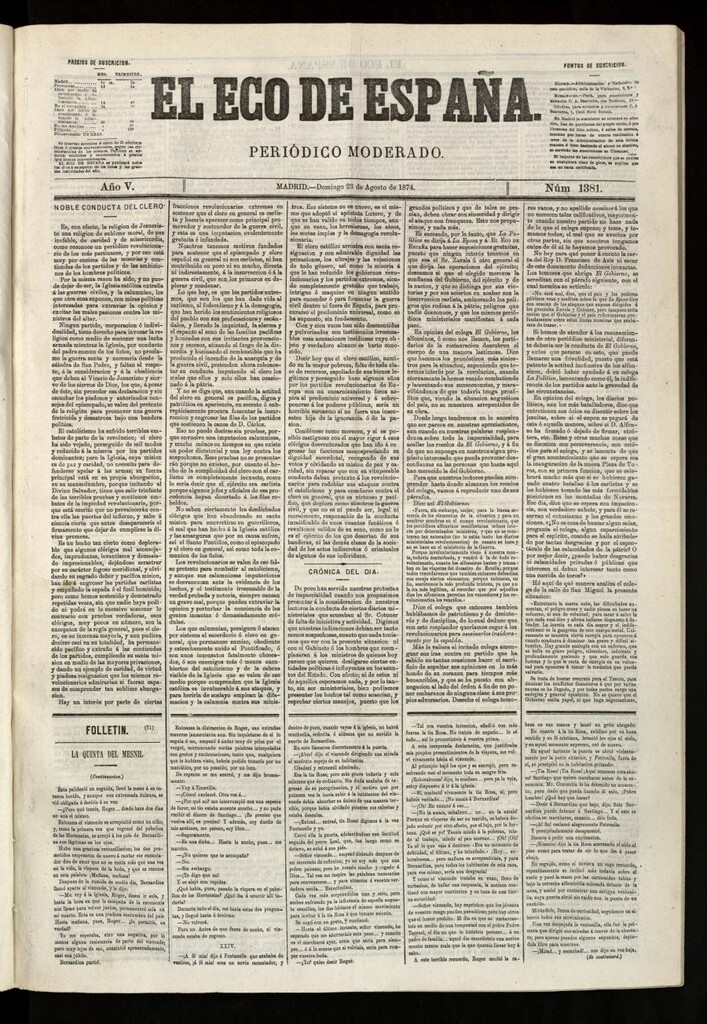 Miniatura de El Eco de España del 23 de agosto de 1874