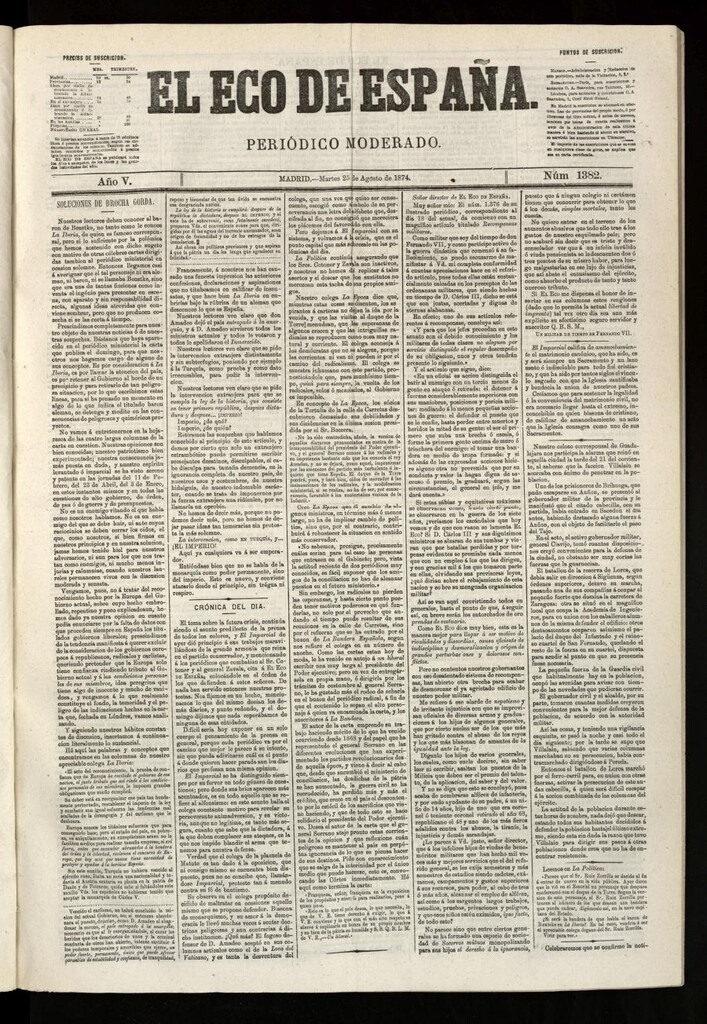 Miniatura de El Eco de España del 25 de agosto de 1874