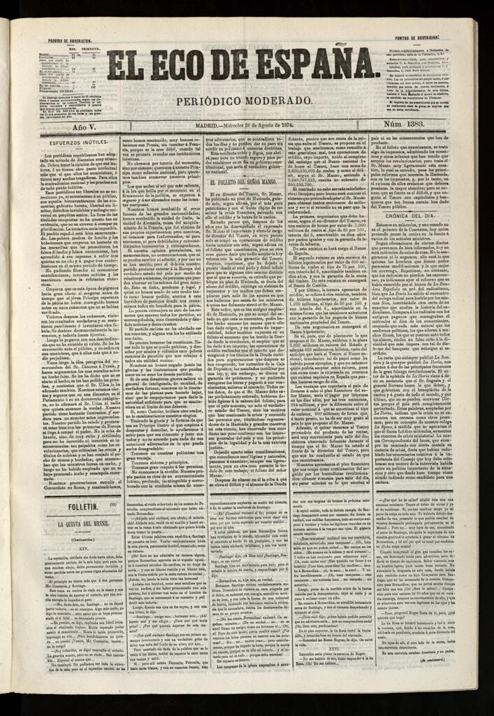 Miniatura de El Eco de España del 26 de agosto de 1874