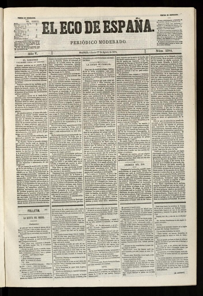 Miniatura de El Eco de España del 27 de agosto de 1874