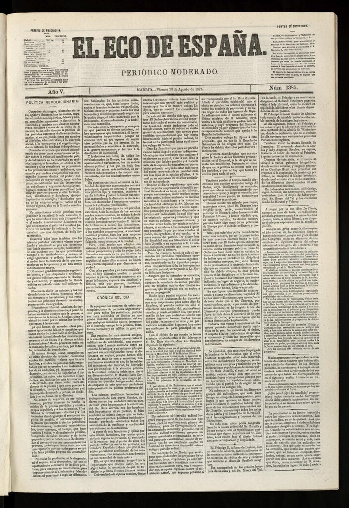 Miniatura de El Eco de España del 28 de agosto de 1874