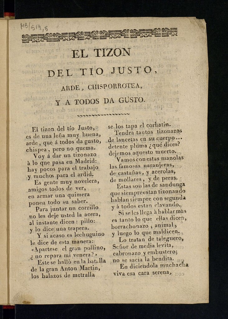 Miniatura de El tizon del tio Justo, arde, chisporrotea, y a todos da gusto