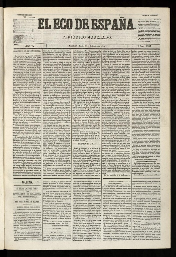 Miniatura de El Eco de España del 1 de septiembre de 1874