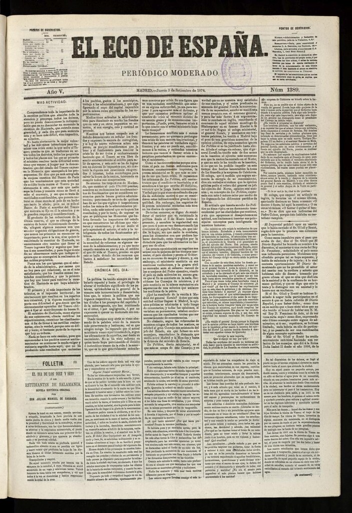 Miniatura de El Eco de España del 3 de septiembre de 1874