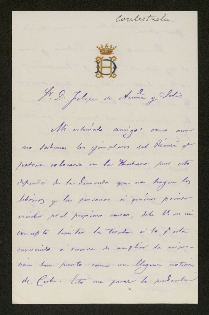 Miniatura de Carta en Madrid, a Felipe de Acuña y Solís