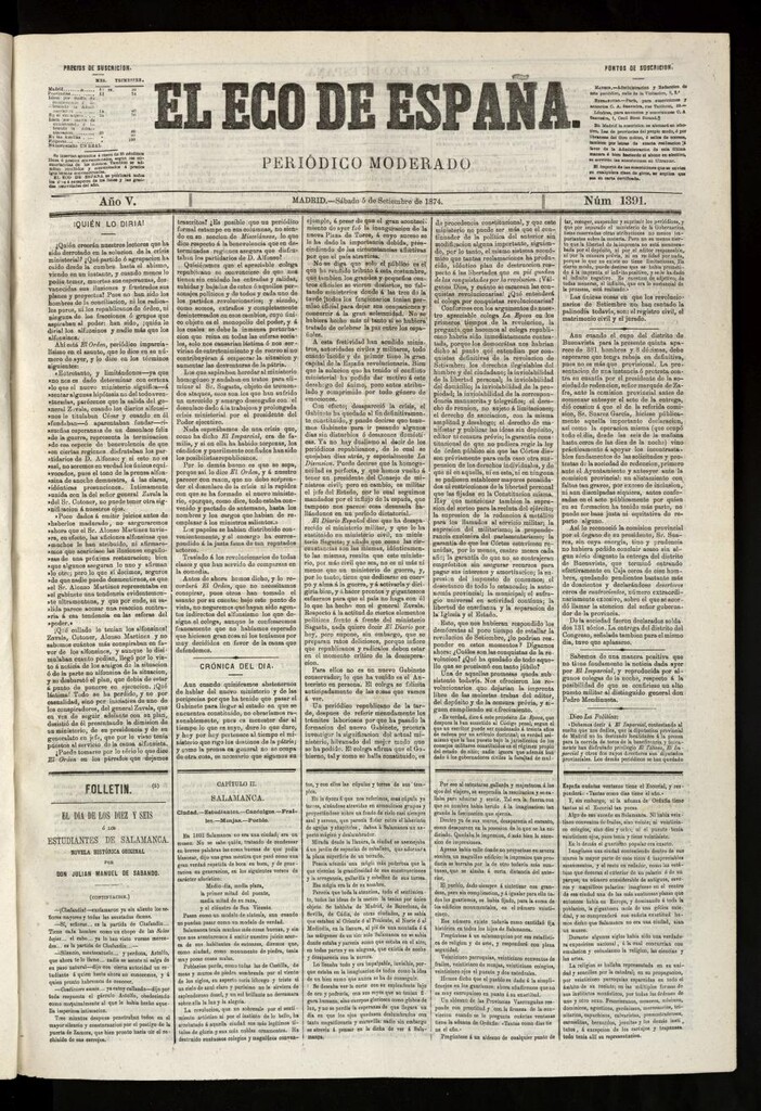 Miniatura de El Eco de España del 5 de septiembre de 1874