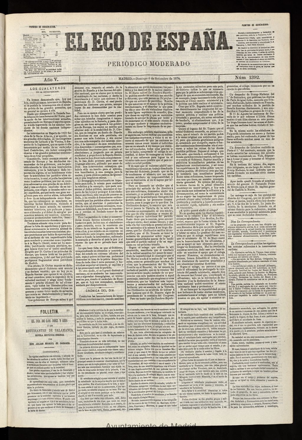 Miniatura de El Eco de España del 6 de septiembre de 1874