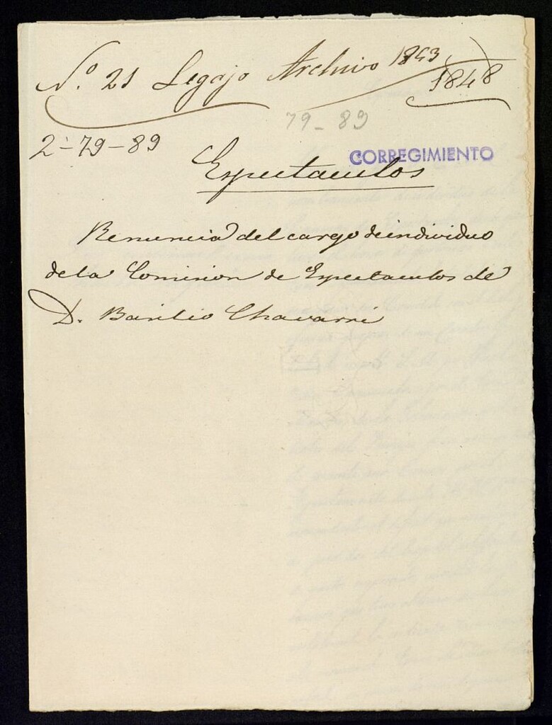 Miniatura de Renuncia del cargo de individuo de la Comisión de Espectáculos de D. Basilio Chavarri