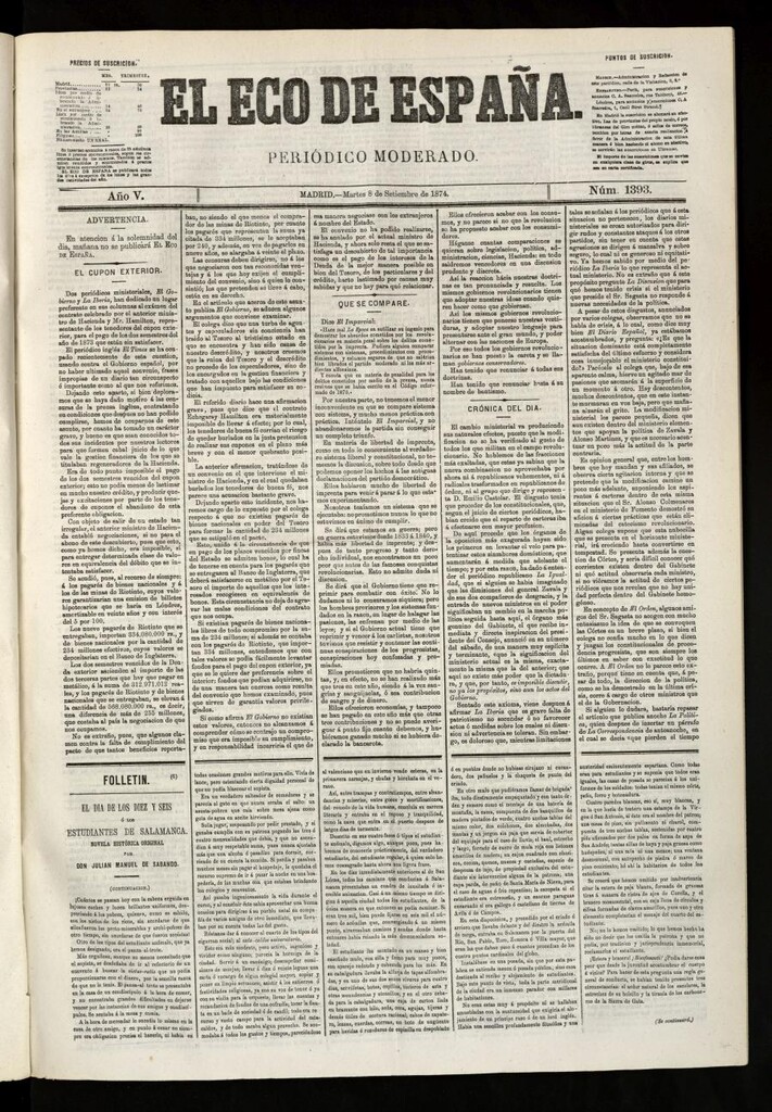Miniatura de El Eco de España del 8 de septiembre de 1874