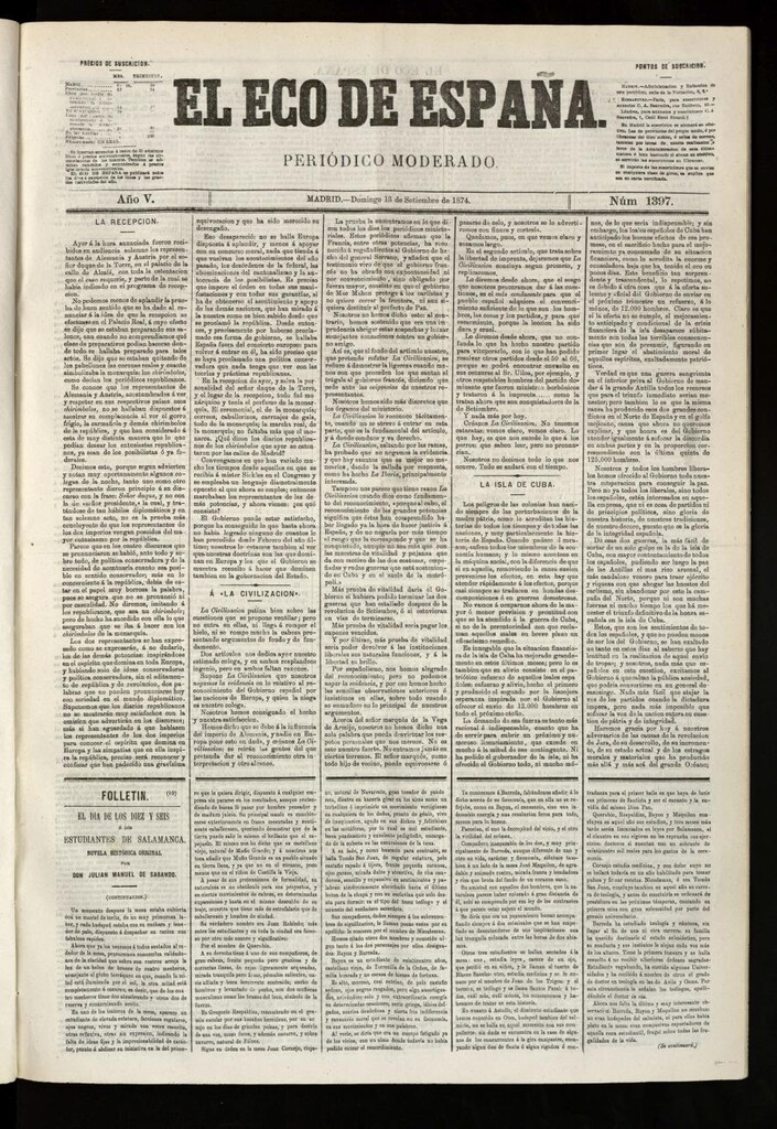 Miniatura de El Eco de España del 13 de septiembre de 1874