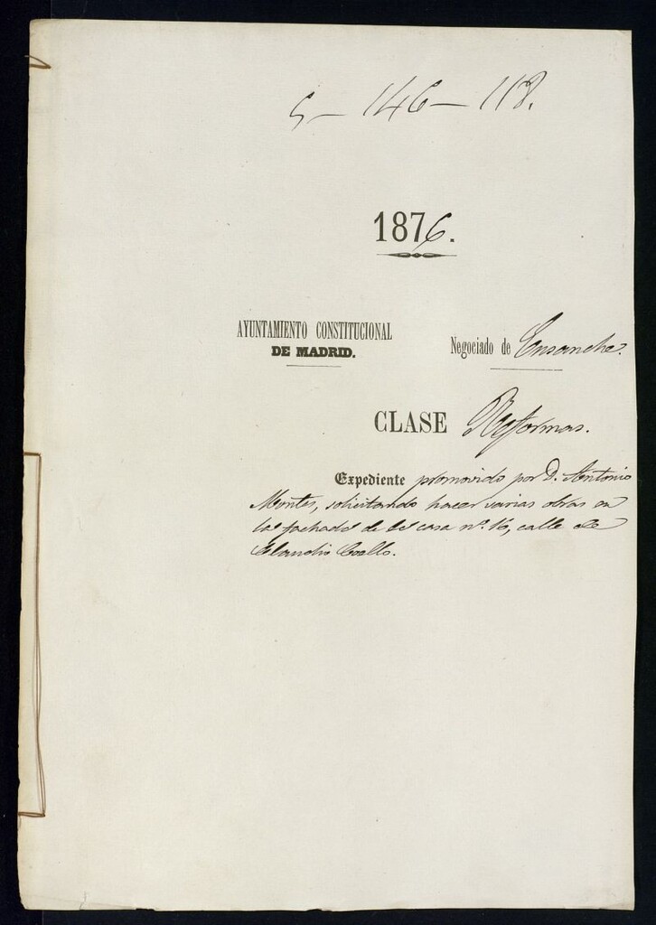 Miniatura de Expediente promovido por D. Antonio Montes, solicitando hacer varias obras en las fachadas de la casa n.º 16 de la calle de Claudio Coello