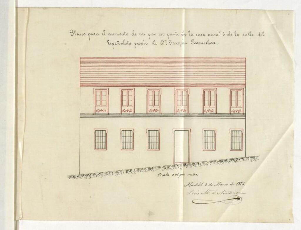 Miniatura de Expediente promovido por D. Joaquín Boenechea solicitando levantar un piso principal a la casa n.º 6 de la calle del Españoleto