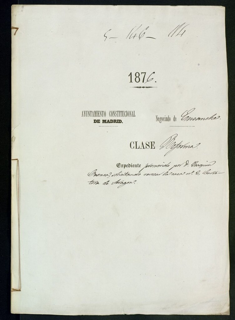 Miniatura de Expediente promovido por D. Joaquín Cuenca, solicitando revocar la casa n.º 2 de la Carretera de Aragón