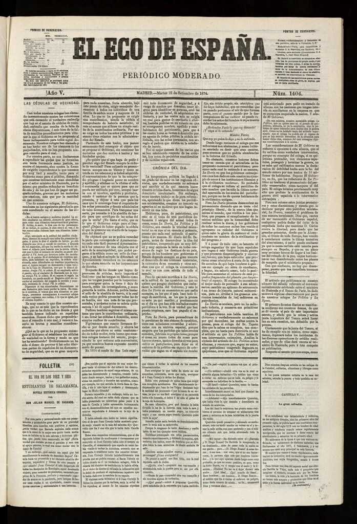 Miniatura de El Eco de España del 22 de septiembre de 1874