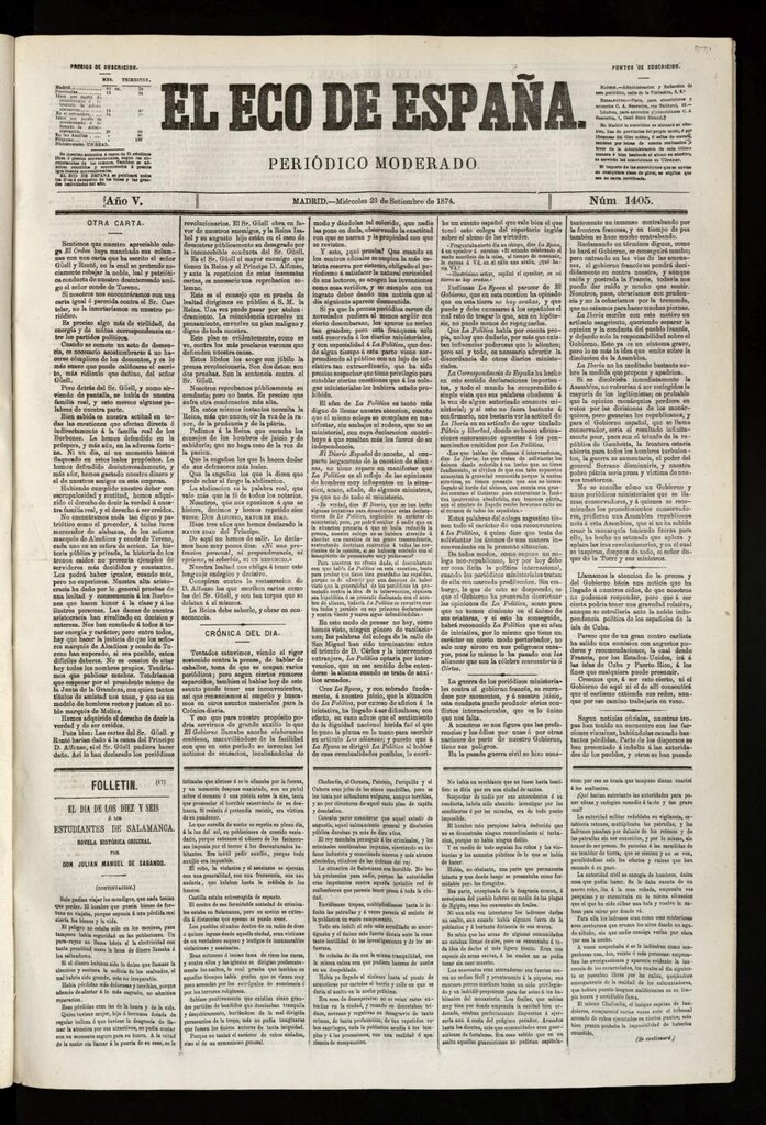 Miniatura de El Eco de España del 23 de septiembre de 1874