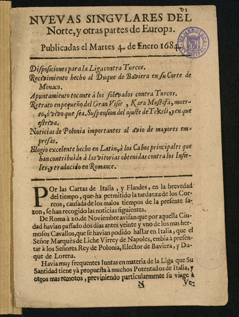 Miniatura de Nuevas Singulares del Norte, y otras partes de Europa