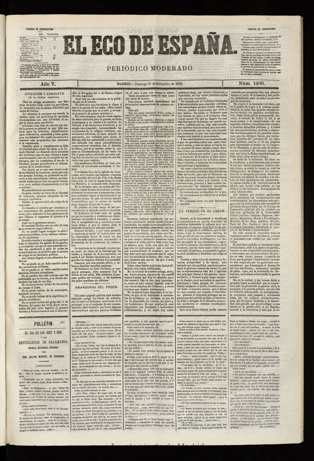 Miniatura de El Eco de España del 27 de septiembre de 1874