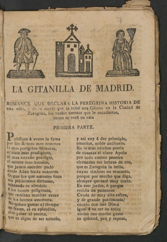 Miniatura de La gitanilla de Madrid : romance que declara la peregrina historia de esta niña, y de la suerte que la robó una Gitana en la Ciudad de Zaragoza: primera parte