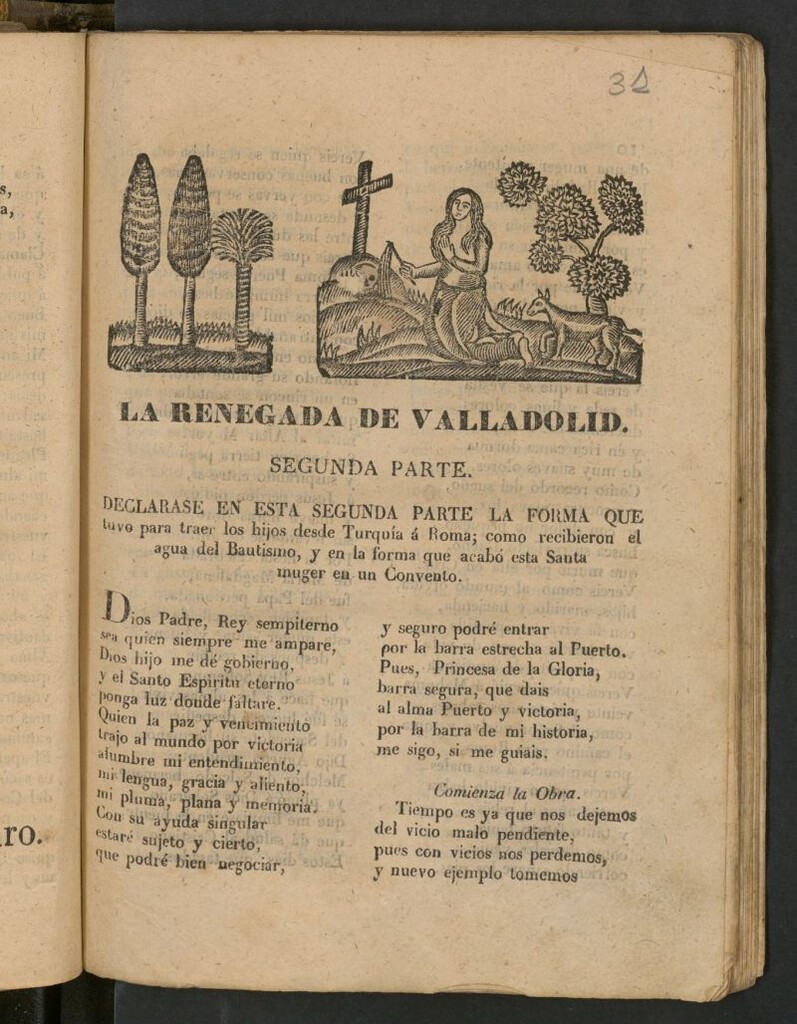 Miniatura de La renegada de Valladolid : segunda parte: declarase en esta segunda parte la forma que tuvo para traer los hijos desde Turquía á Roma; como recibieron el agua del Bautismo, y en la forma que acabó esta santa muger en un convento