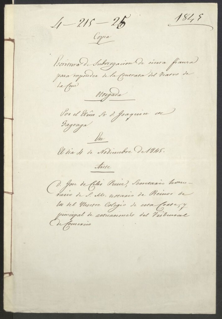 Miniatura de Escritura de subrogación de cierta fianza para responder de la contrata del Teatro de la Cruz