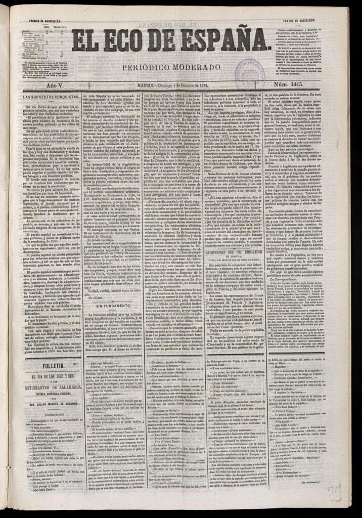 Miniatura de El Eco de España del 4 de octubre de 1874