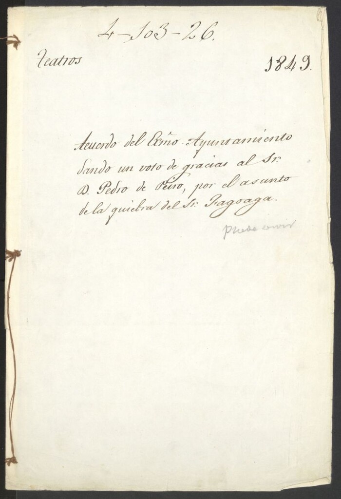 Miniatura de Acuerdo del Ayuntamiento dando un voto de gracias a Don Pedro de Peiro, por el asunto de la quiebra del señor Fagoaga