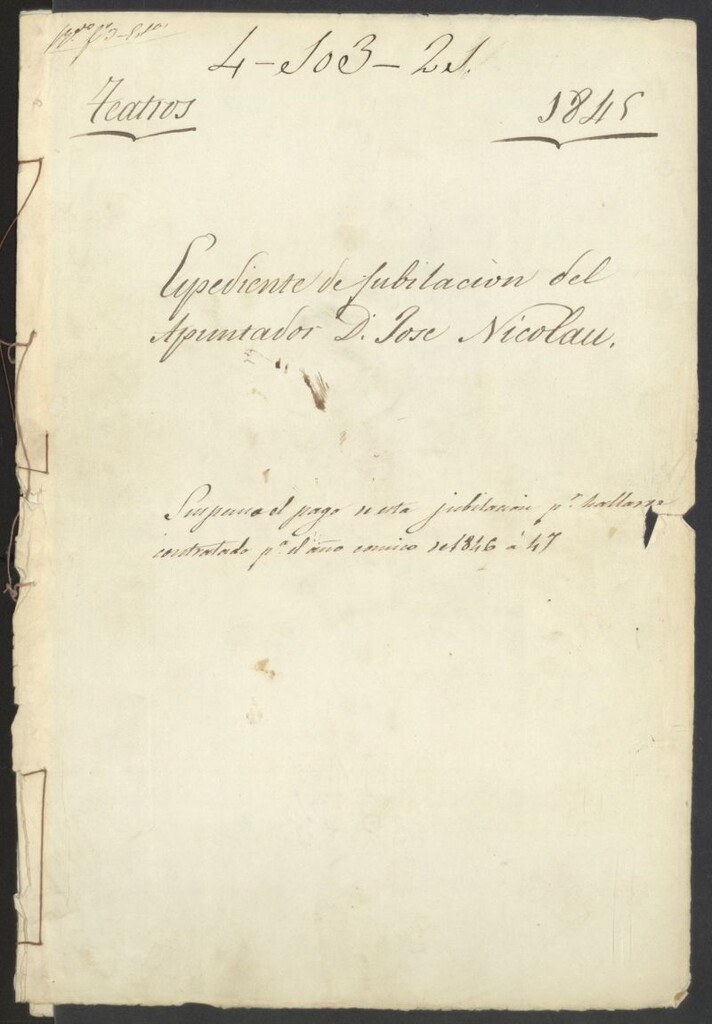 Miniatura de Expediente de jubilación del apuntador Don José Nicolau