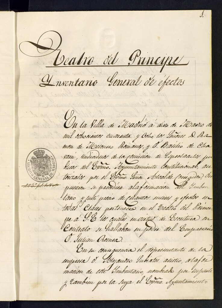 Miniatura de Libro de inventario del Teatro del Príncipe