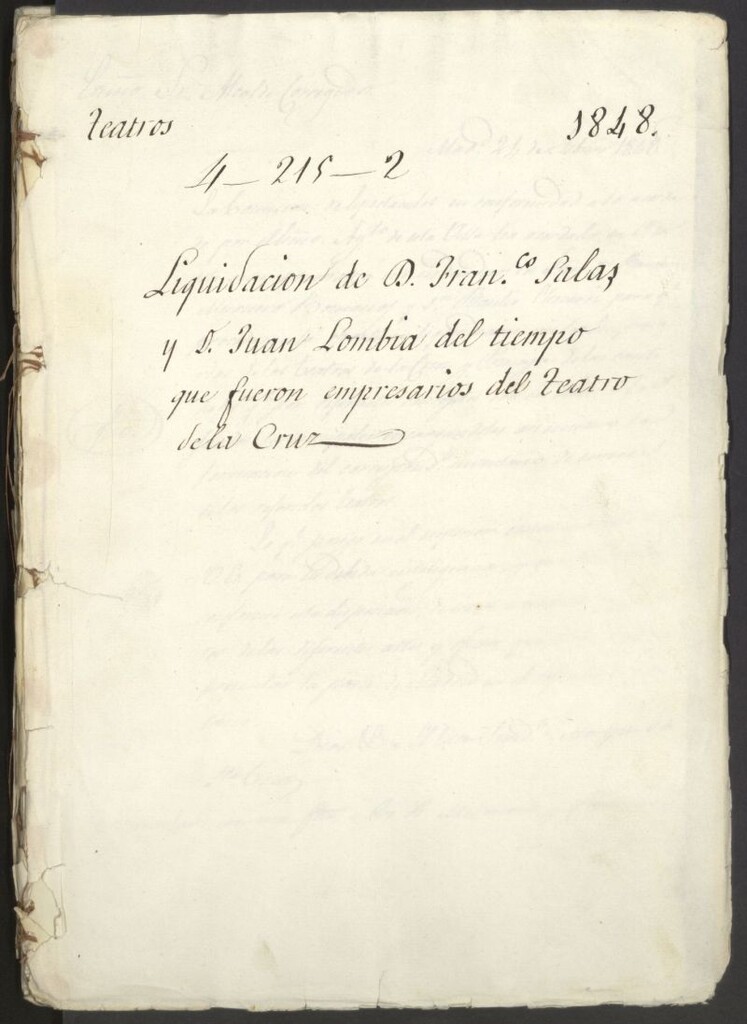 Miniatura de Liquidación de Don Francisco Salas y Don Juan Lombia del tiempo que fueron empresarios del Teatro de la Cruz