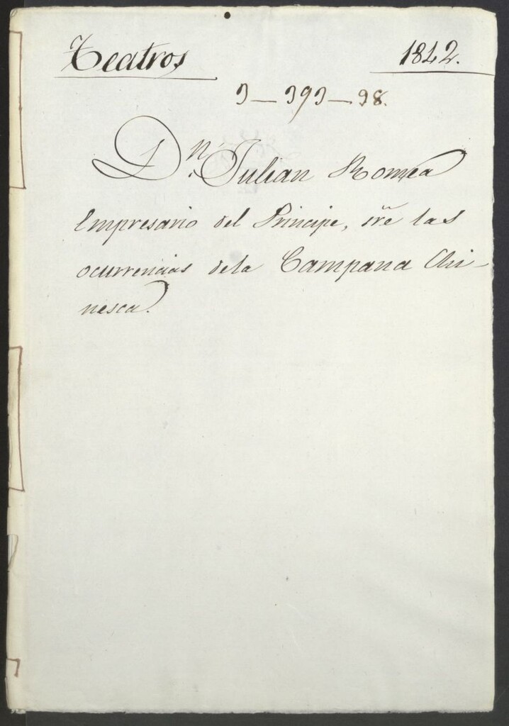 Miniatura de Don Julián Romea, empresario del Príncipe, sobre las ocurrencias de la Campana Chinesca