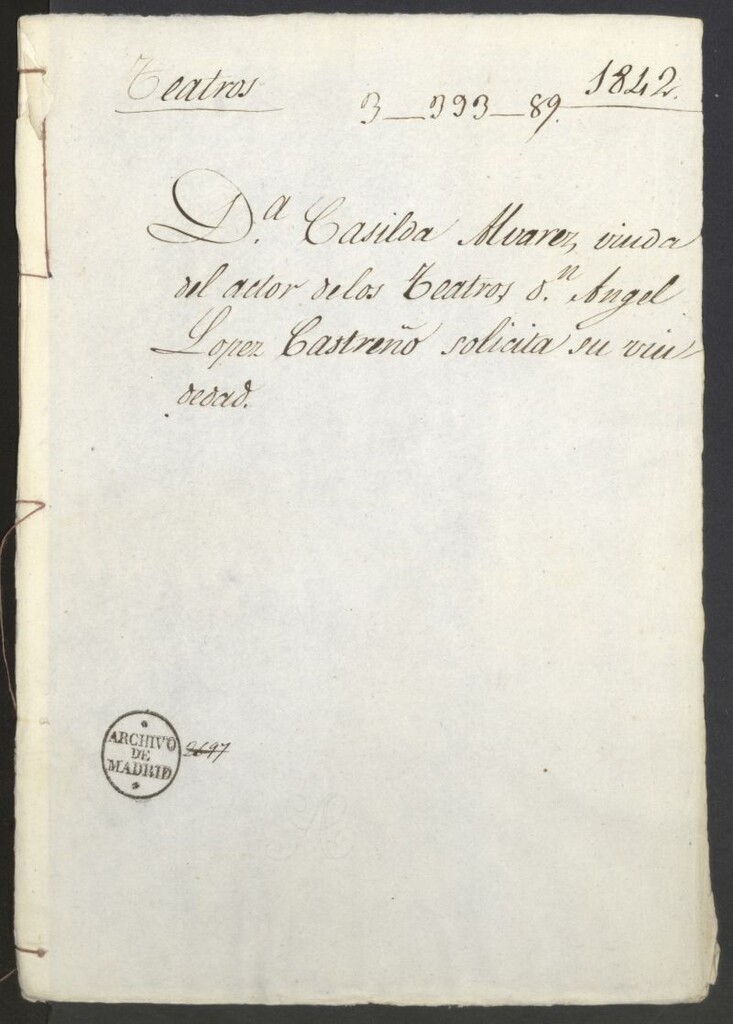 Miniatura de Doña Casilda Álvarez, viuda del actor de los Teatros Don Ángel López Castreño, solicita su viudedad