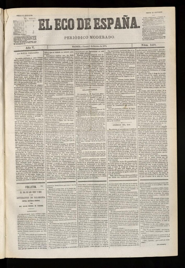 Miniatura de El Eco de España del 9 de octubre de 1874
